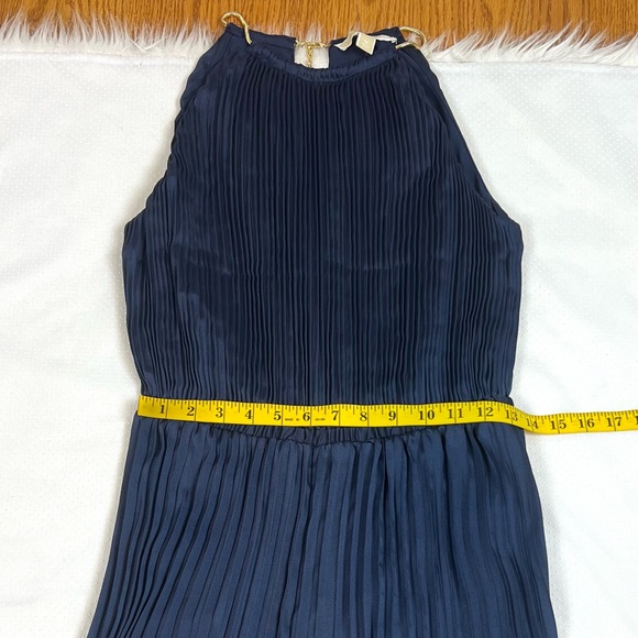 MICHAEL Michael Kors Women's Blue Satin Pleated Wide Leg Halter Jumpsuit Medium - Picture 12 of 13